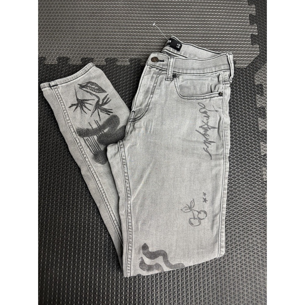 Hollister Men's W29 L30‎ Skinny Advanced Stretch Jeans Custom Art Gray Unique
